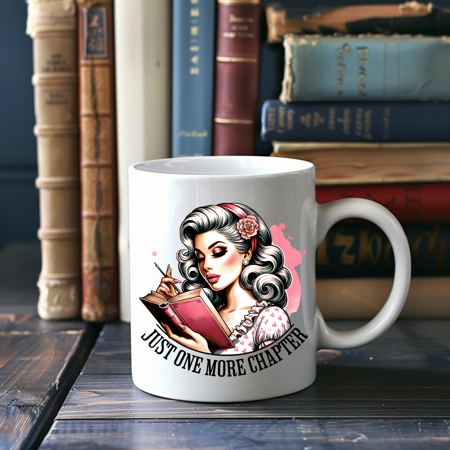 Just One More Chapter Mug – Vintage Pin-Up Reader Girl - 11oz Coffee Mug