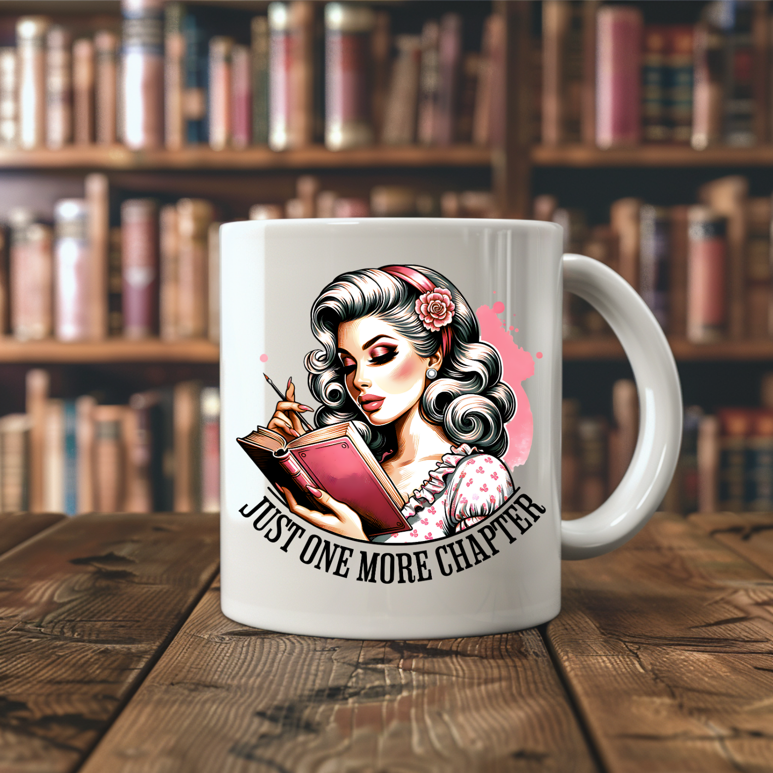 Just One More Chapter Mug – Vintage Pin-Up Reader Girl - 11oz Coffee Mug