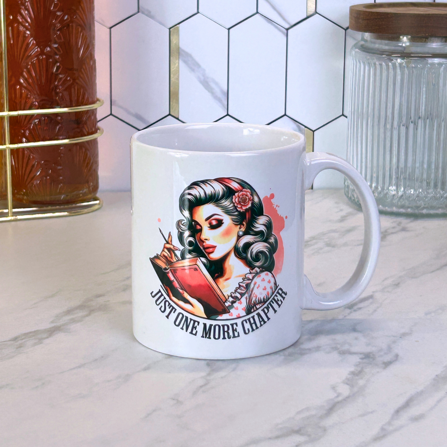 Just One More Chapter Mug – Vintage Pin-Up Reader Girl - 11oz Coffee Mug
