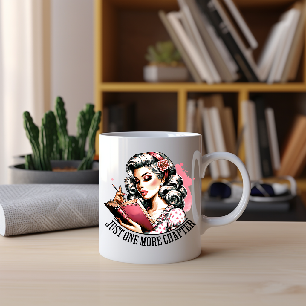 Just One More Chapter Mug – Vintage Pin-Up Reader Girl - 11oz Coffee Mug