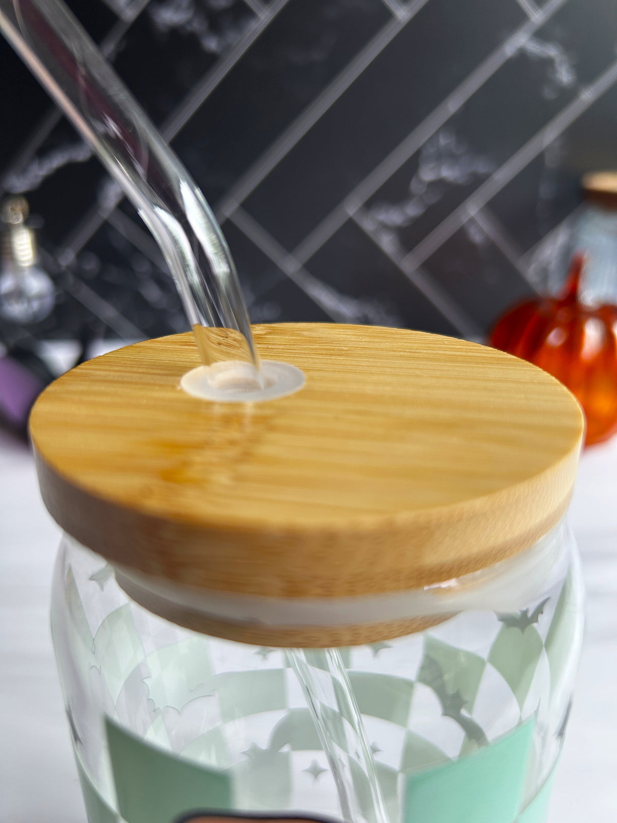 Checkered Hipster Ghost Glass Can