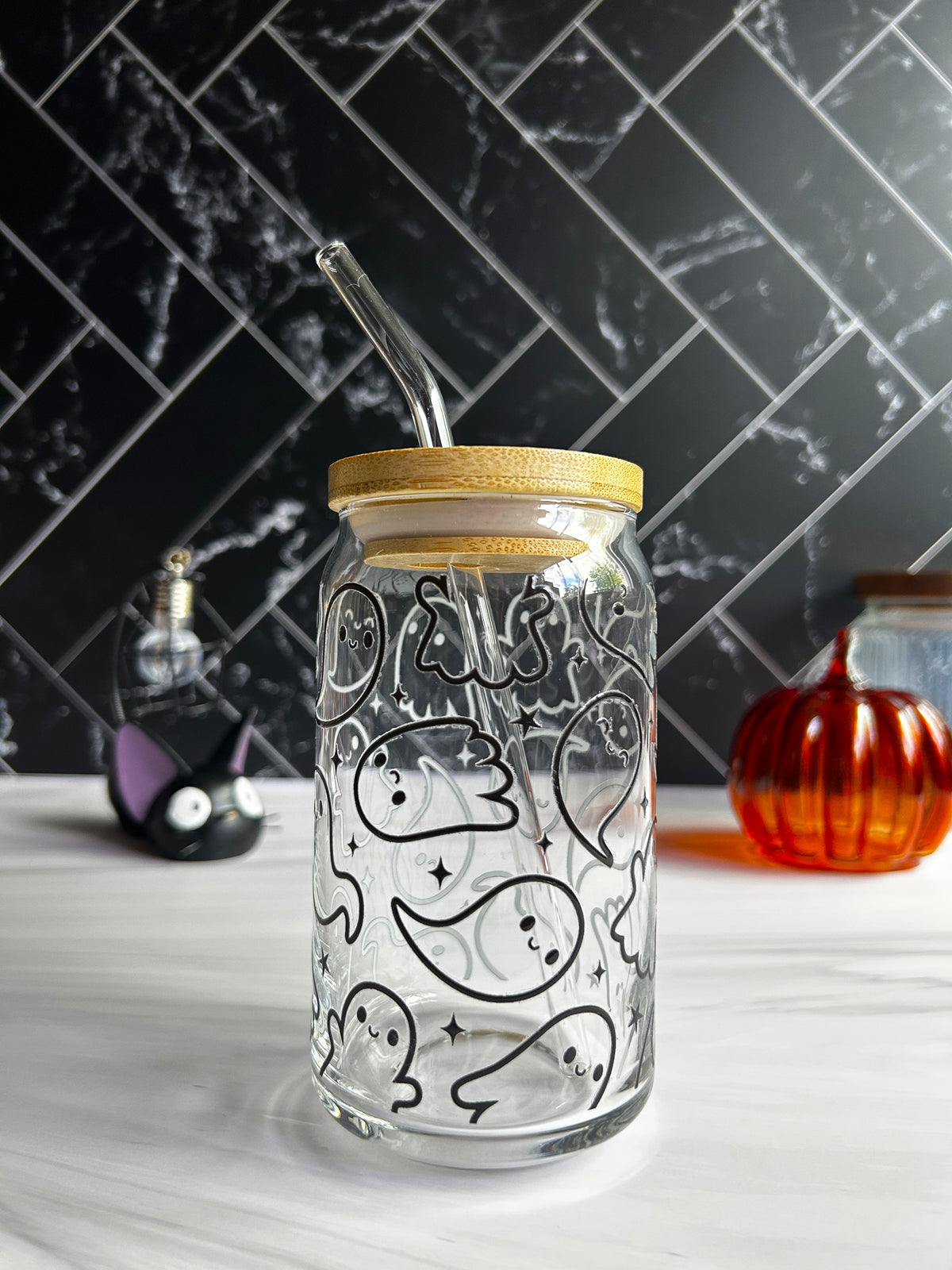 Cute Ghost Glass Can
