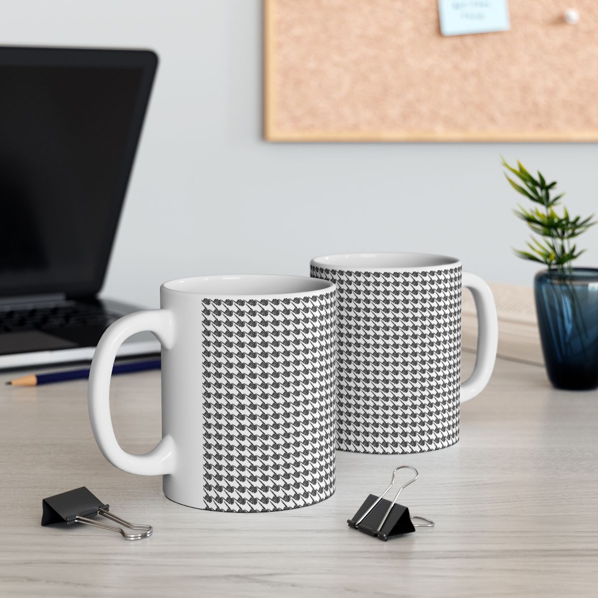 Skeleton Hand Houndstooth Pattern - White 11oz Mug