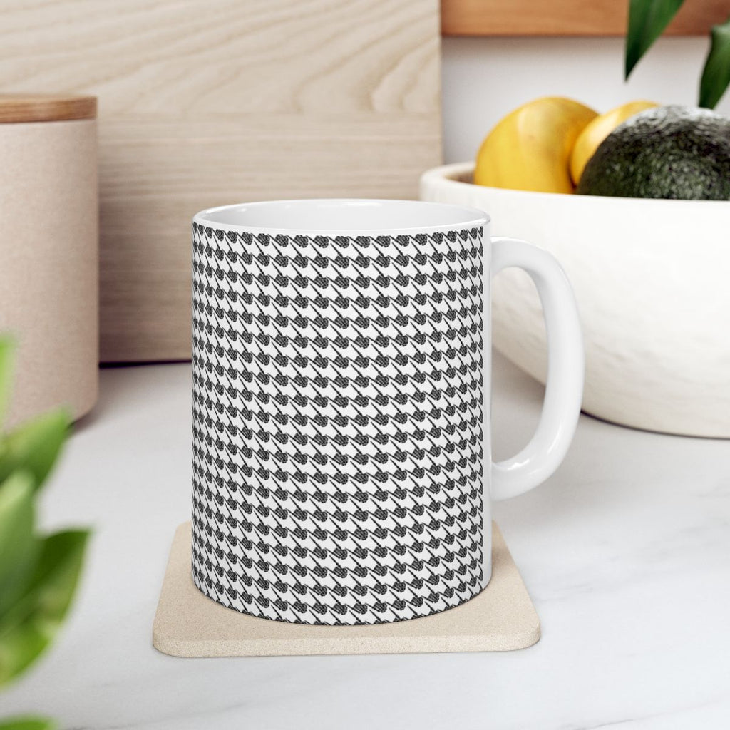 Skeleton Hand Houndstooth Pattern - White 11oz Mug