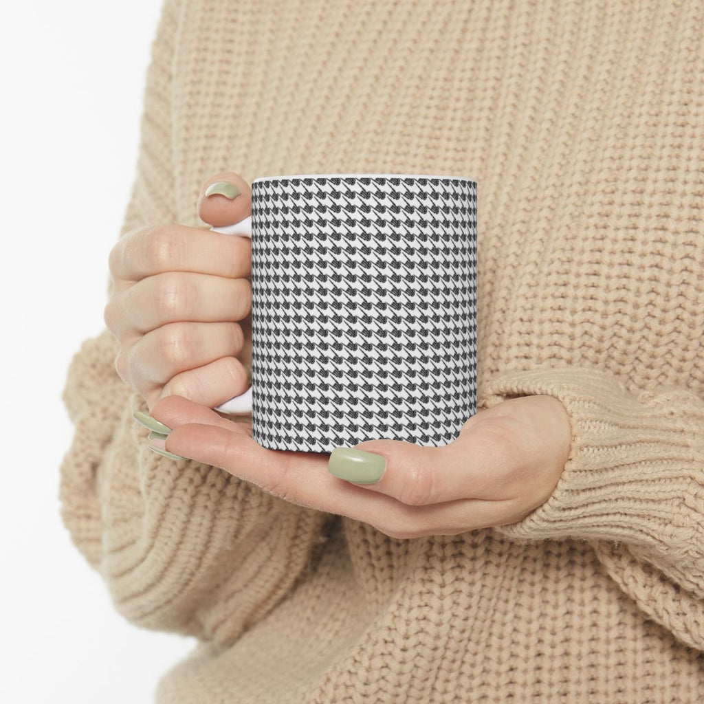 Skeleton Hand Houndstooth Pattern - White 11oz Mug