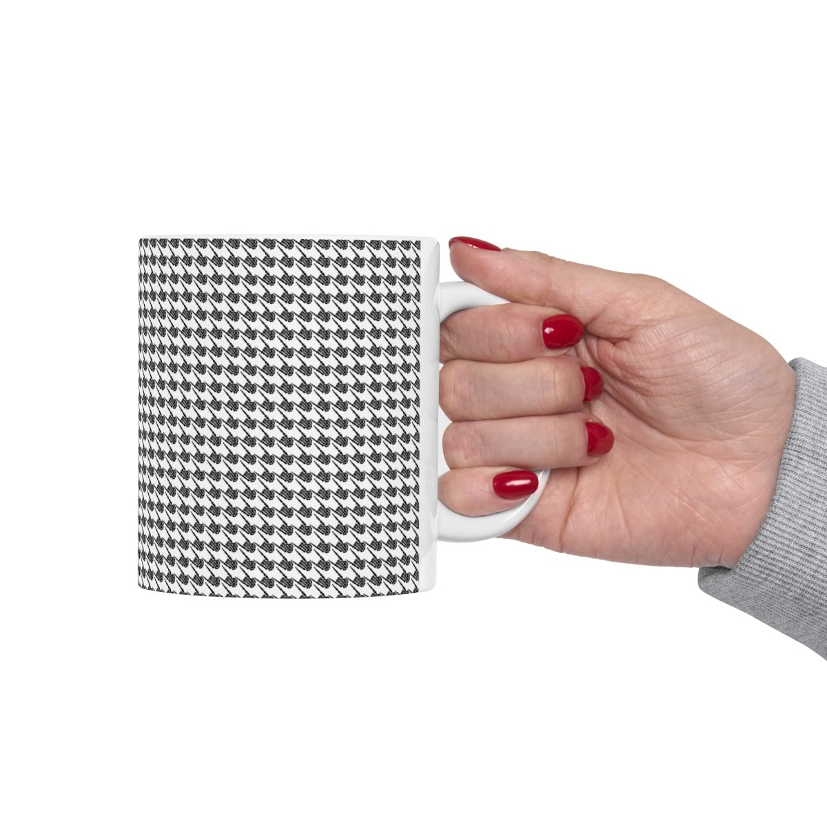 Skeleton Hand Houndstooth Pattern - White 11oz Mug