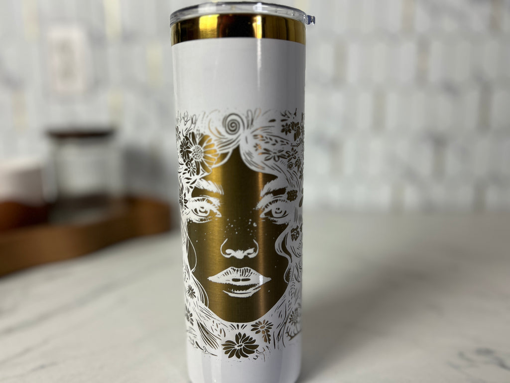 White & Gold Goddess Tumbler: 20oz Stainless Steel Travel Cup