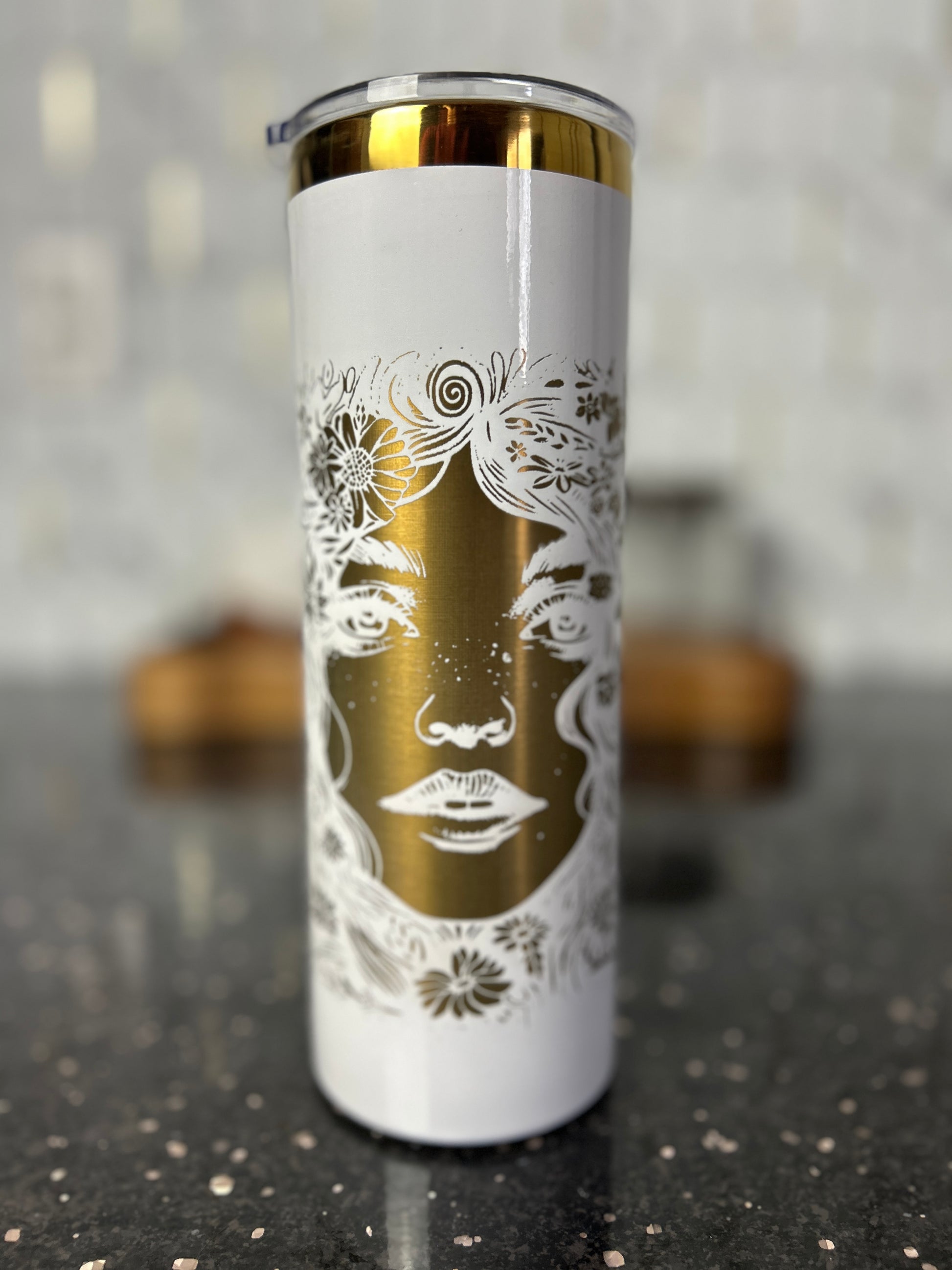 White & Gold Goddess Tumbler: 20oz Stainless Steel Travel Cup
