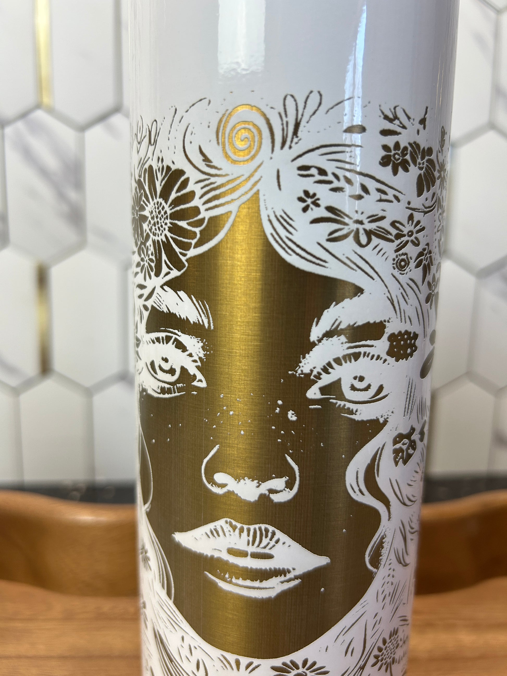 White & Gold Goddess Tumbler: 20oz Stainless Steel Travel Cup