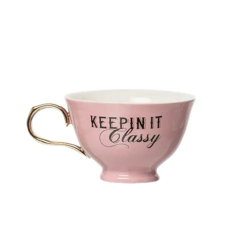 Keepin’ It Classy – Oversized Pink Teacup with Gold Handle (5.12")