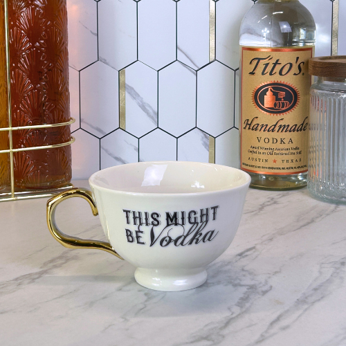 This Might Be Vodka – Oversized White Teacup with Gold Handle (5.12")