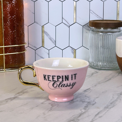 Keepin’ It Classy – Oversized Pink Teacup with Gold Handle (5.12")