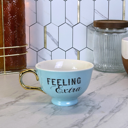 Feeling Extra – Oversized Blue Teacup with Gold Handle (5.12")