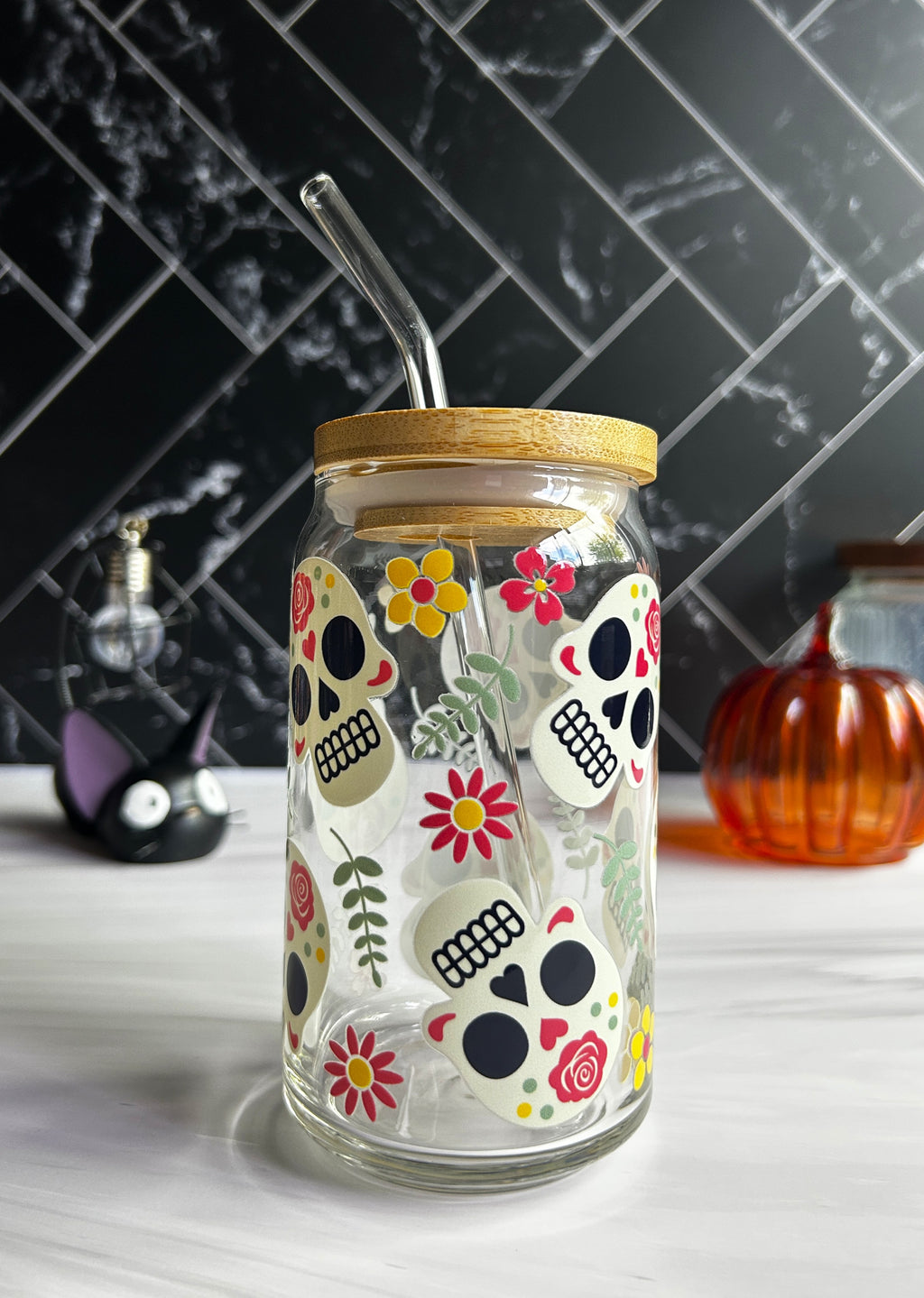 Sugar Skull Glass Can