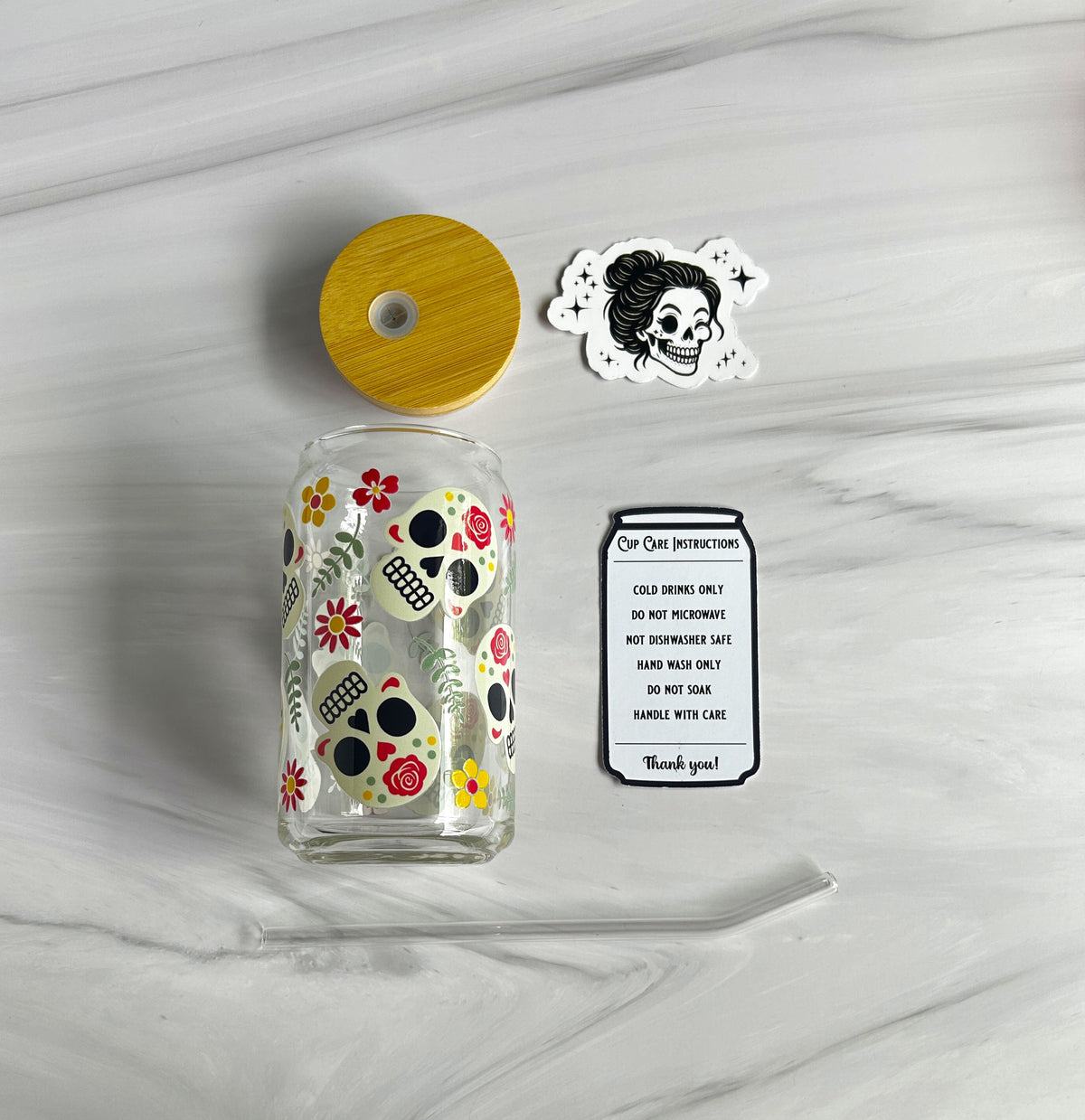Sugar Skull Glass Can