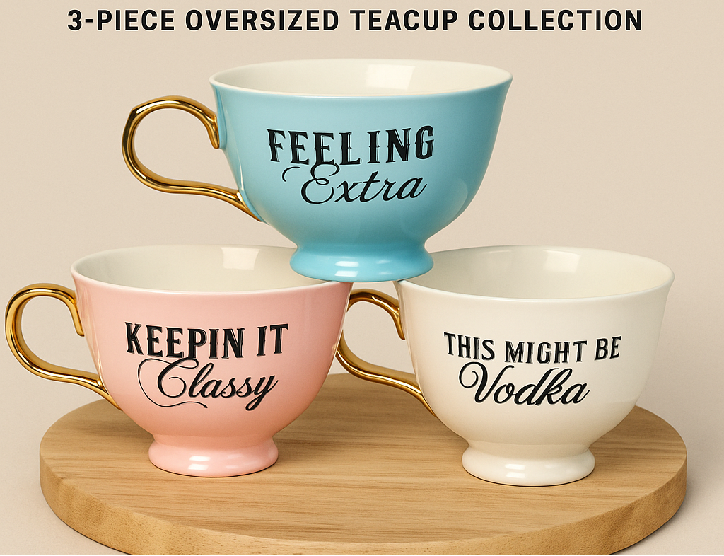 Sarcastic Teacups with Gold Handles - Collection of 3