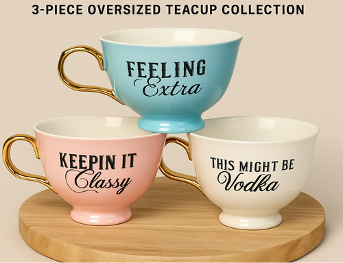 3-Piece Teacup Collection (Feeling Extra, Keepin' It Classy, This Might Be Vodka)
