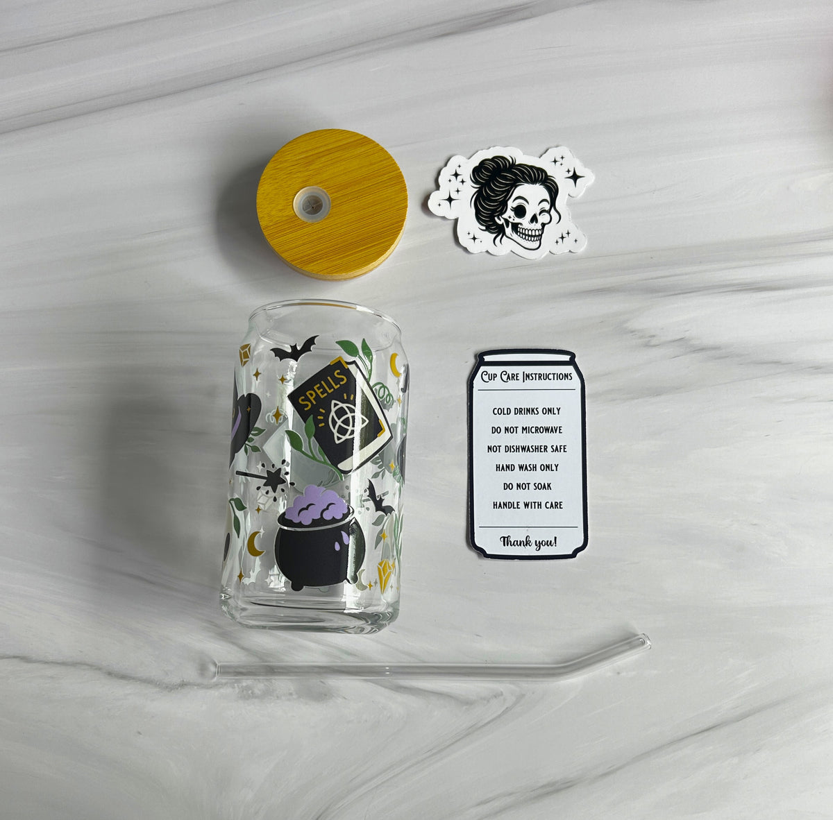 Witch Themed Glass Can