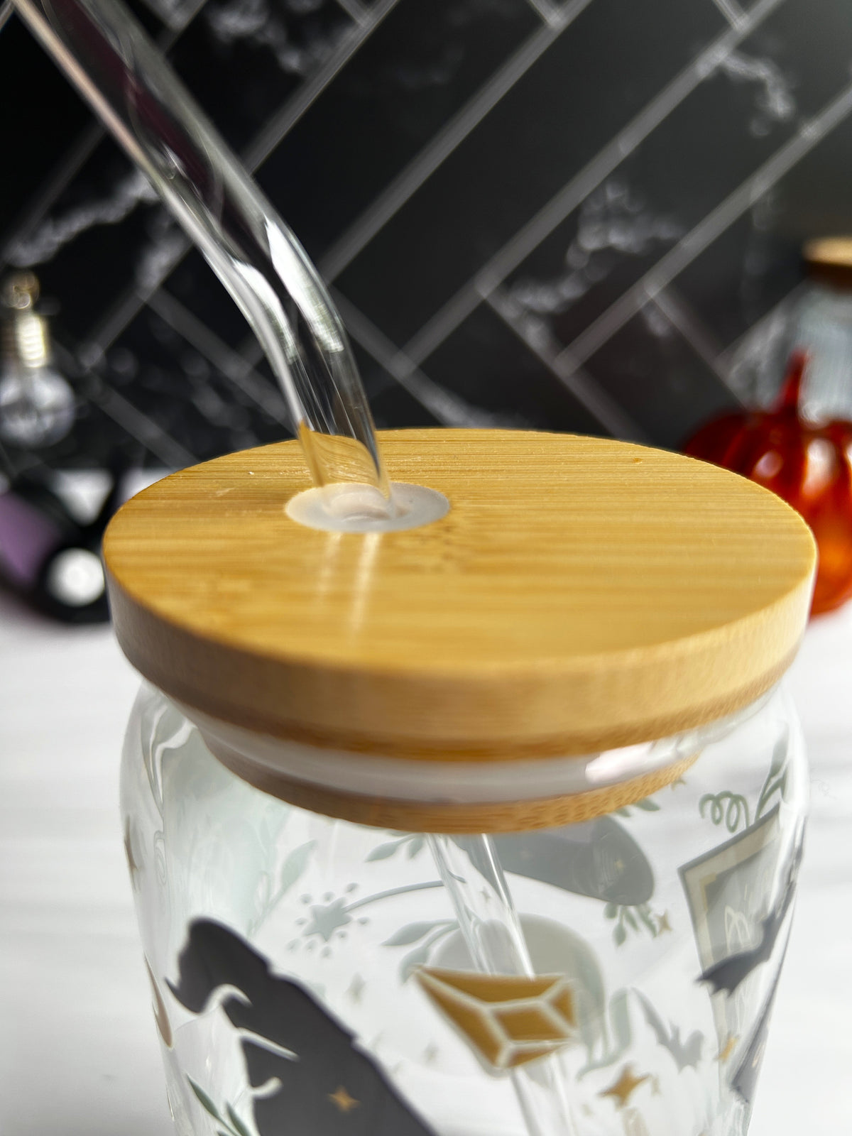 Witch Themed Glass Can
