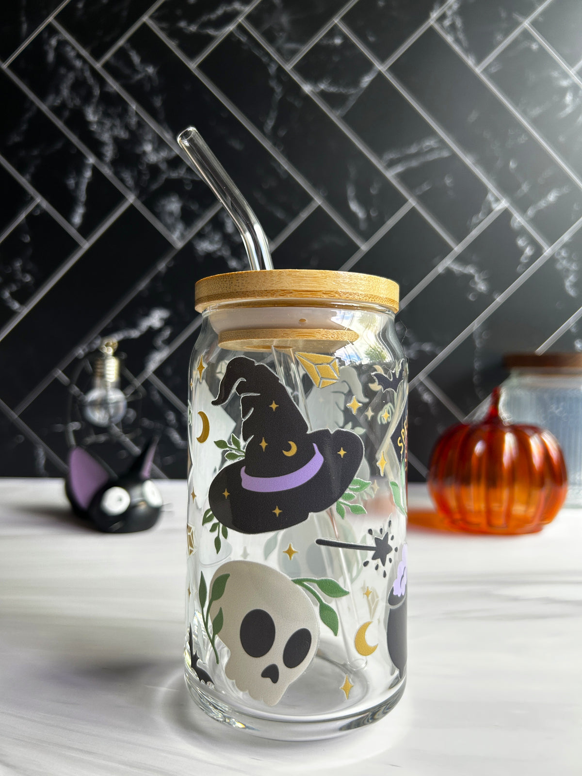 Witch Themed Glass Can