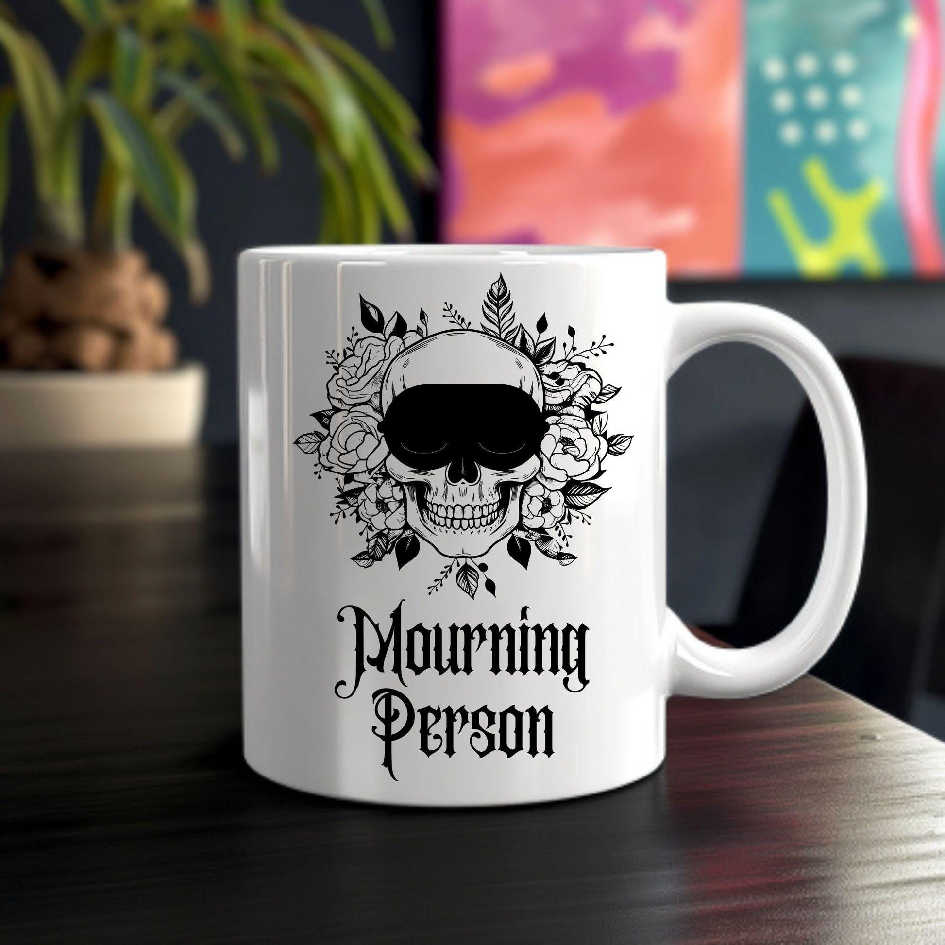"Mourning Person" 11oz Mug - Skull with Floral Gothic Design