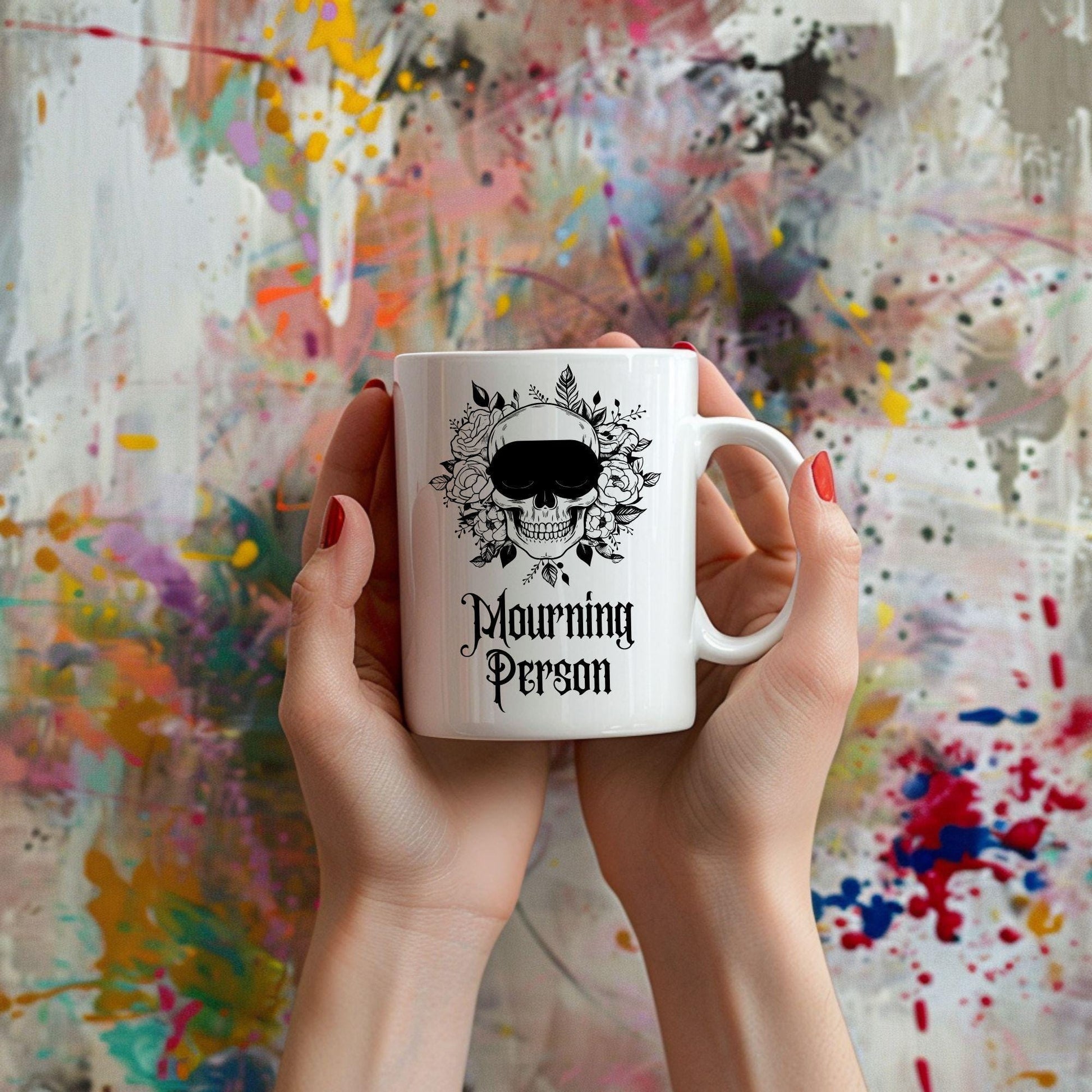 "Mourning Person" 11oz Mug - Skull with Floral Gothic Design