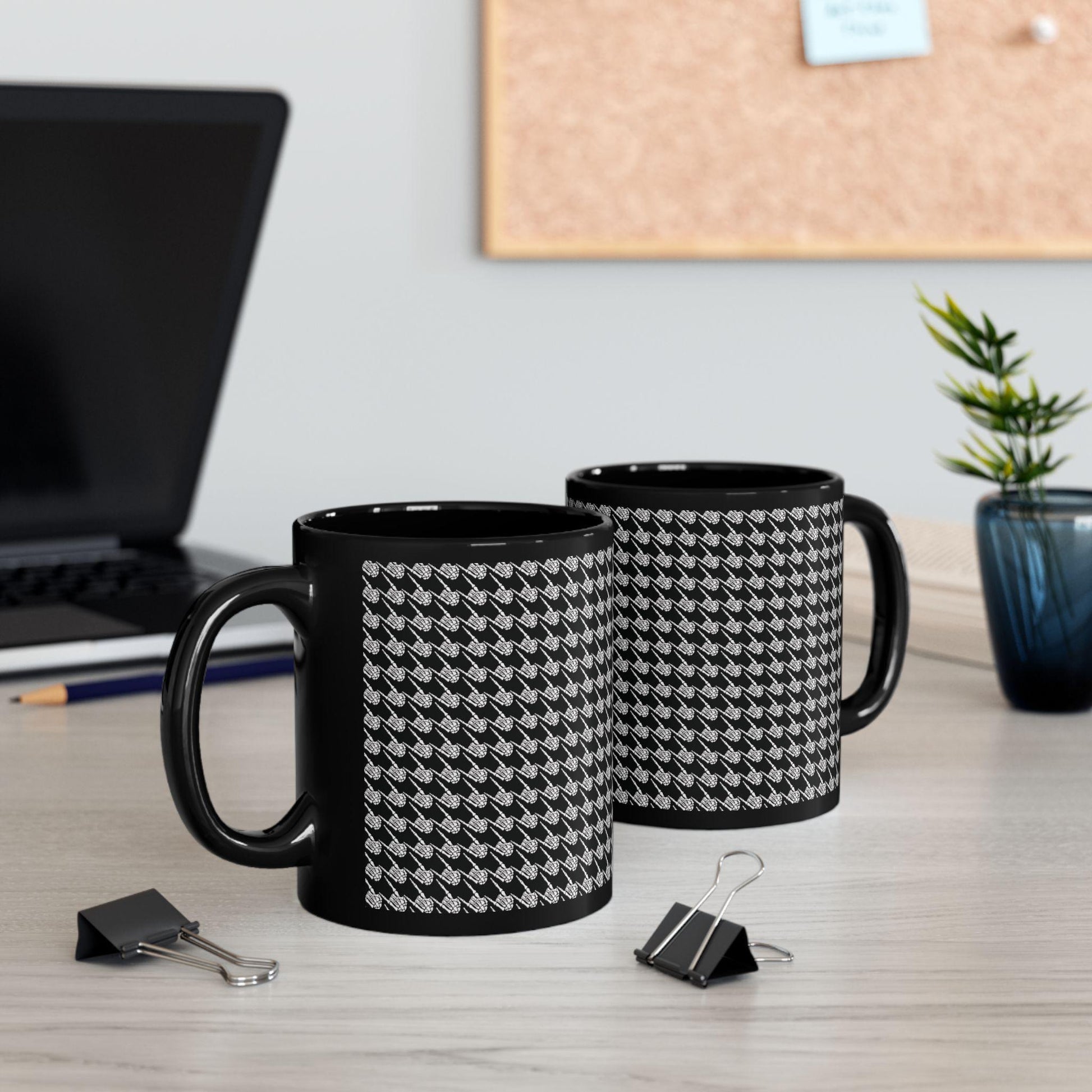 Skeleton Hand Houndstooth Pattern - Black 11oz Mug