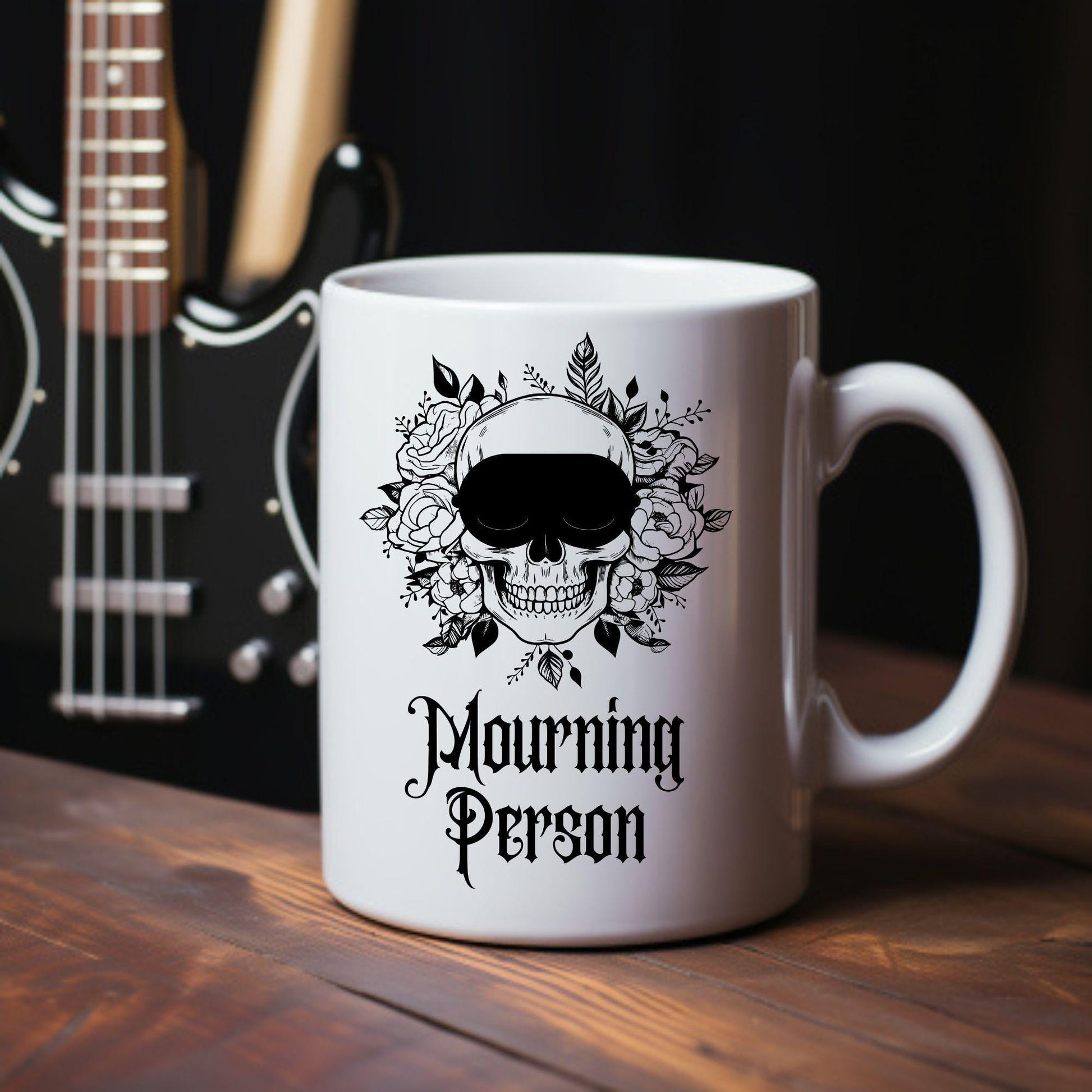 "Mourning Person" 11oz Mug - Skull with Floral Gothic Design