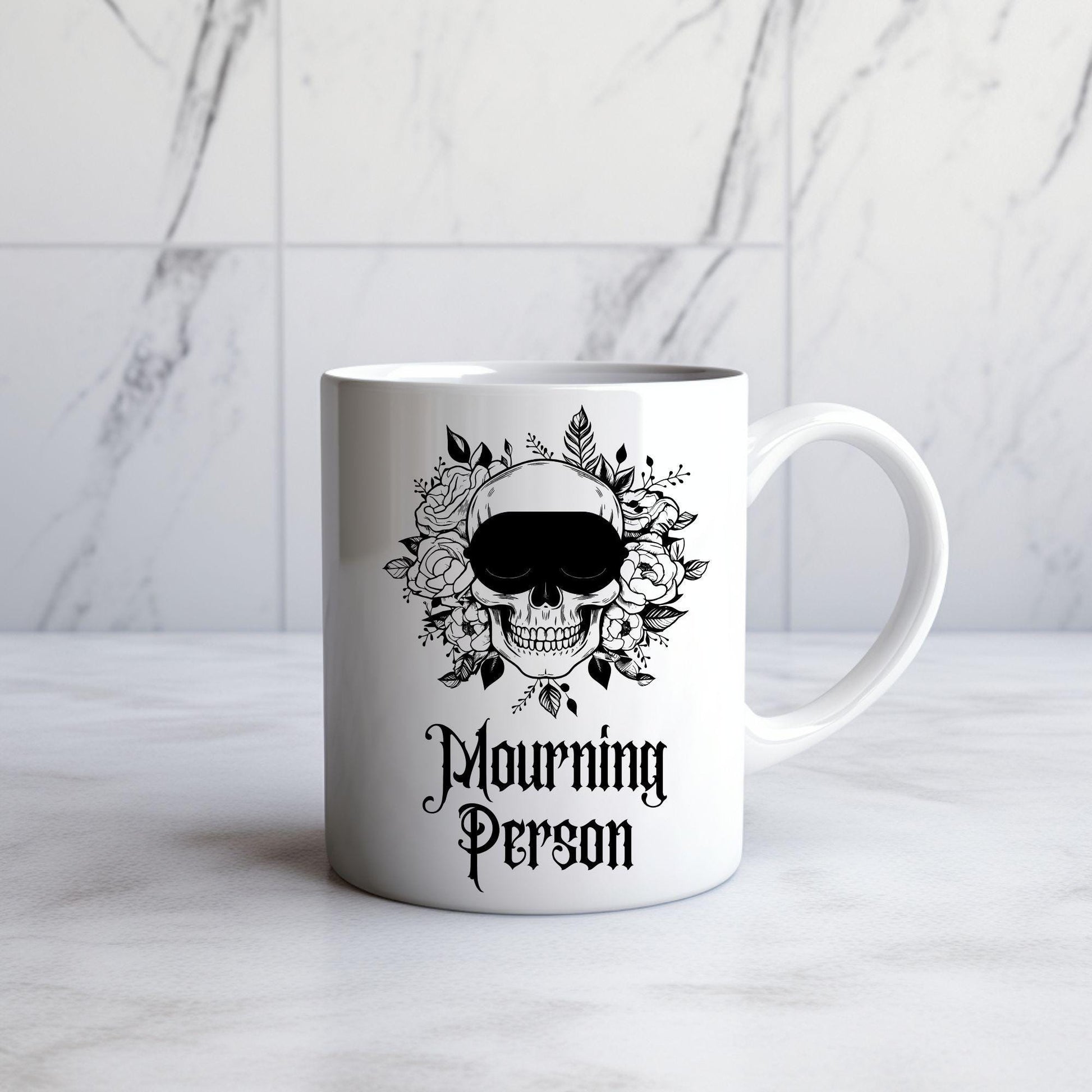 "Mourning Person" 11oz Mug - Skull with Floral Gothic Design