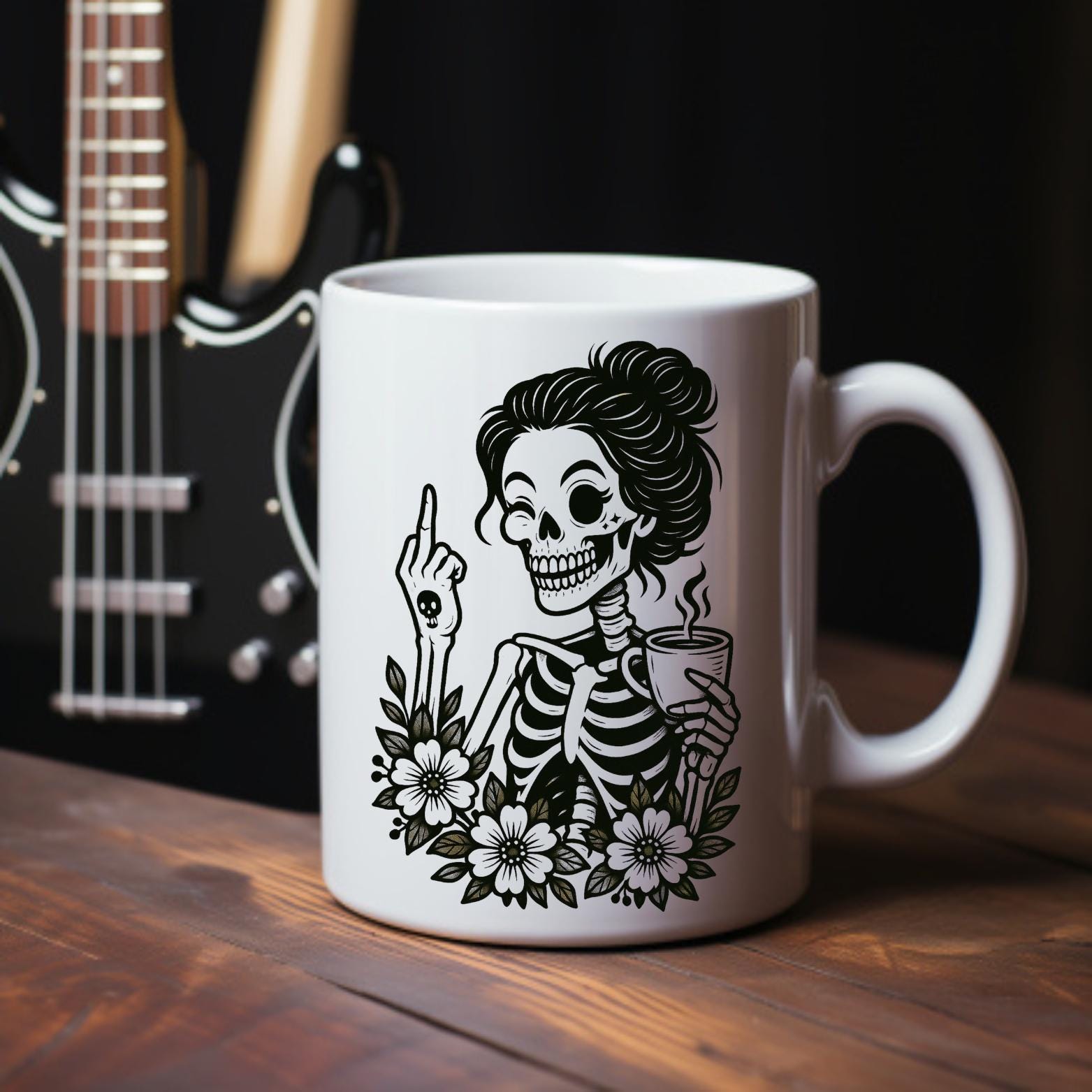 RBF Mugs Skeleton w/ Middle Finger & Flowers - 11oz Mug