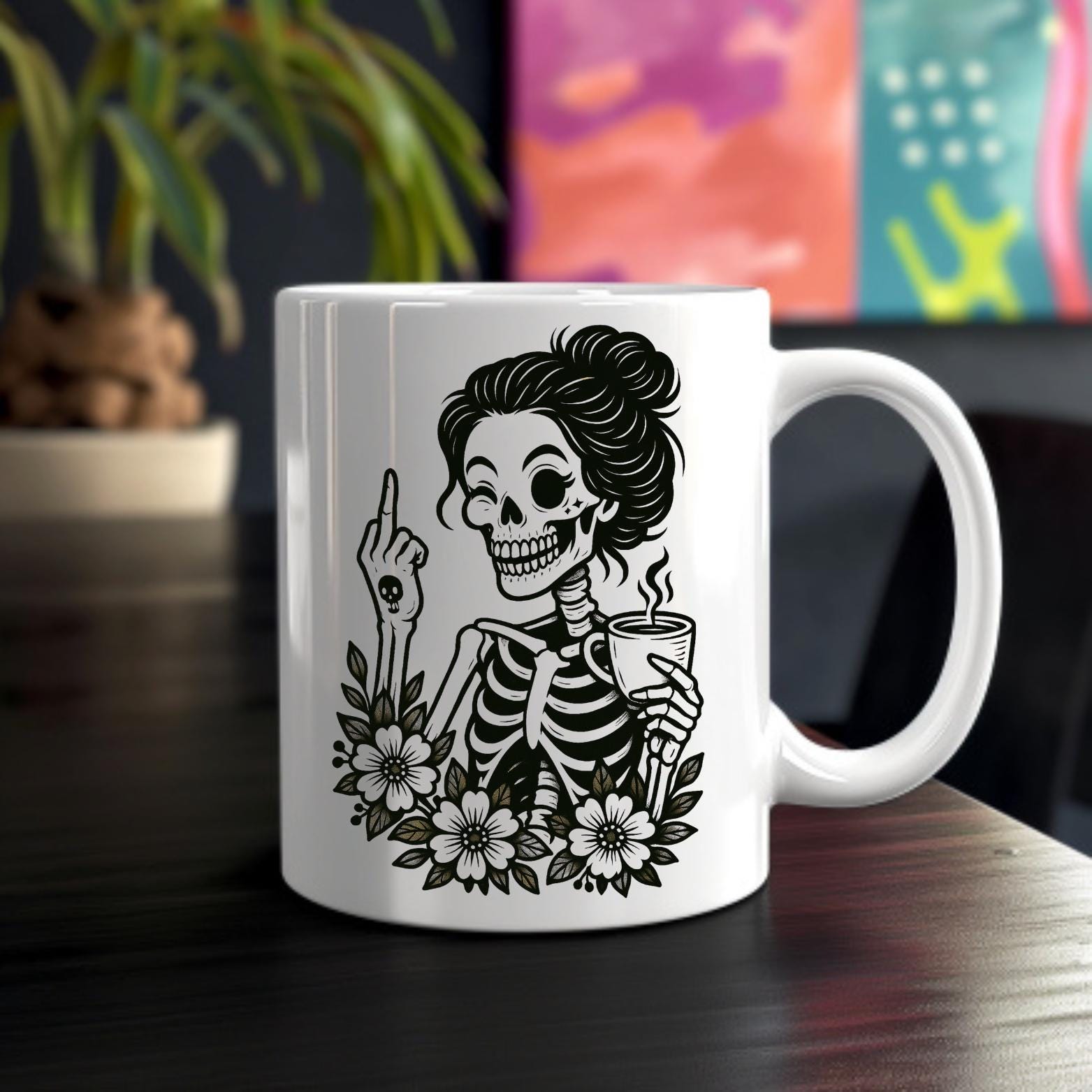 RBF Mugs Skeleton w/ Middle Finger & Flowers - 11oz Mug