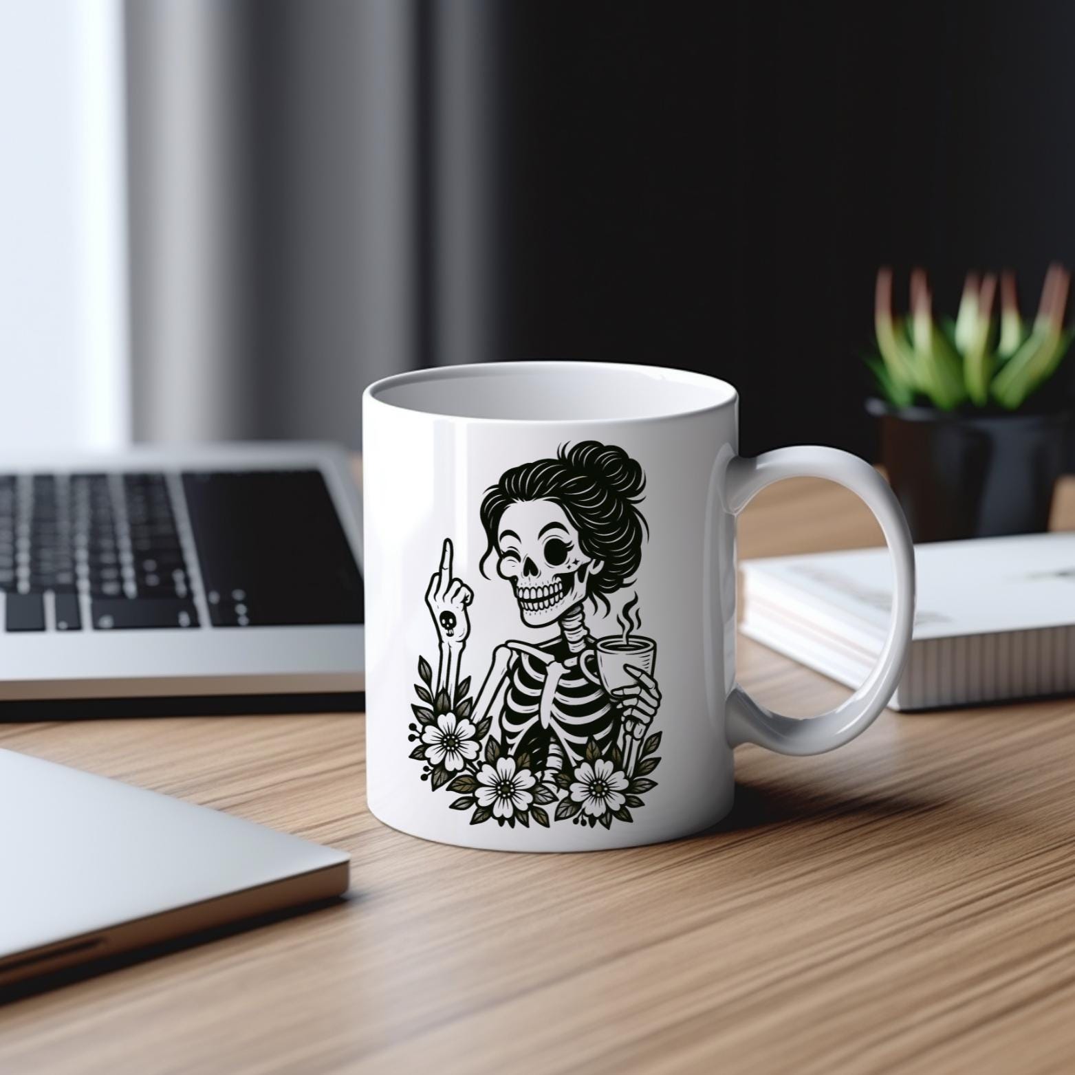 RBF Mugs Skeleton w/ Middle Finger & Flowers - 11oz Mug