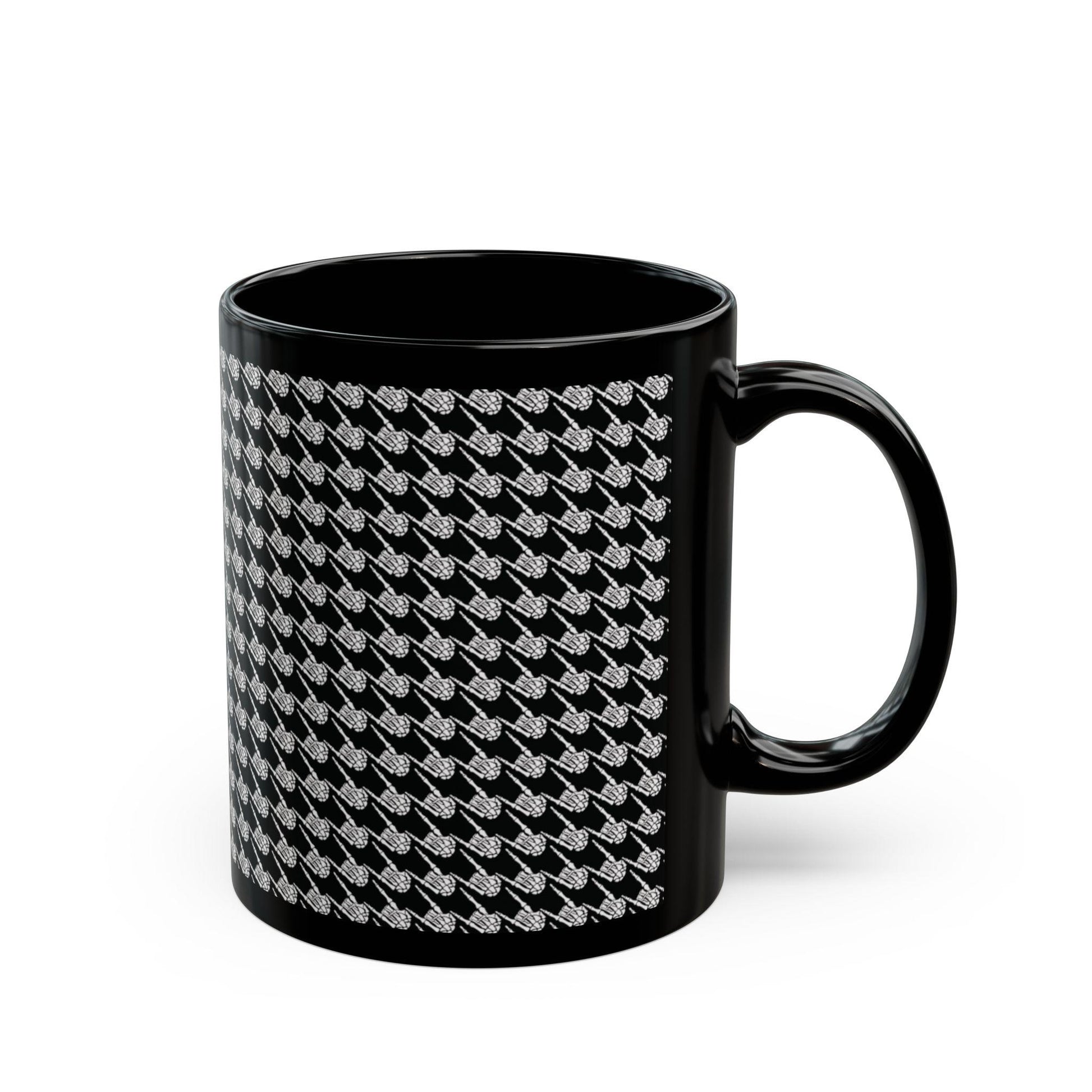 Skeleton Hand Houndstooth Pattern - Black 11oz Mug