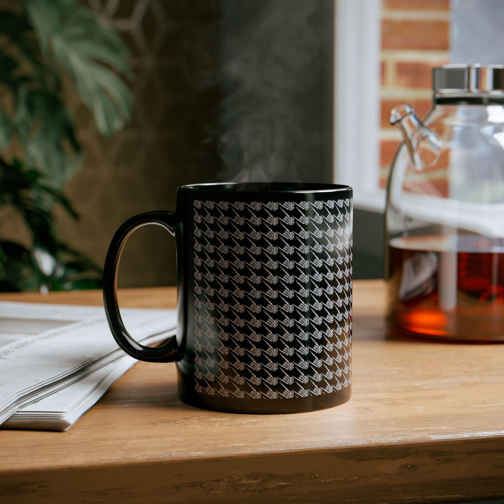 Skeleton Hand Houndstooth Pattern - Black 11oz Mug