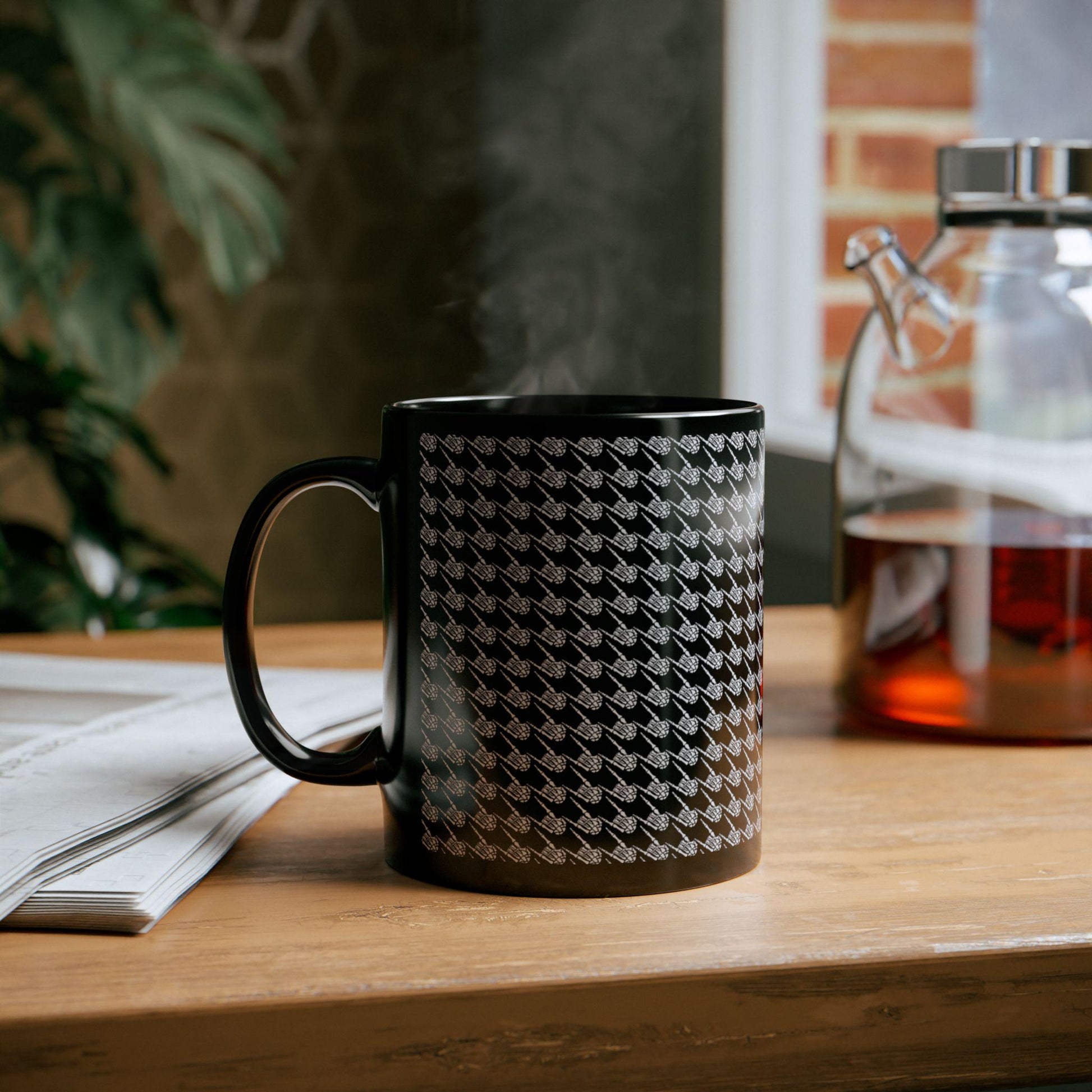 Skeleton Hand Houndstooth Pattern - Black 11oz Mug