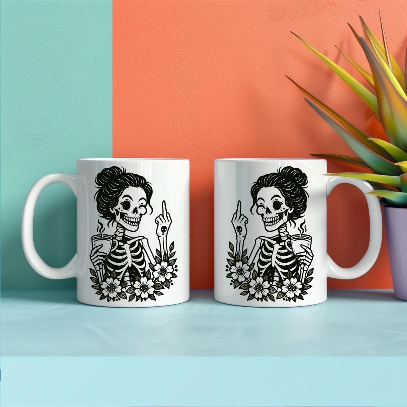 RBF Mugs Skeleton w/ Middle Finger & Flowers - 11oz Mug