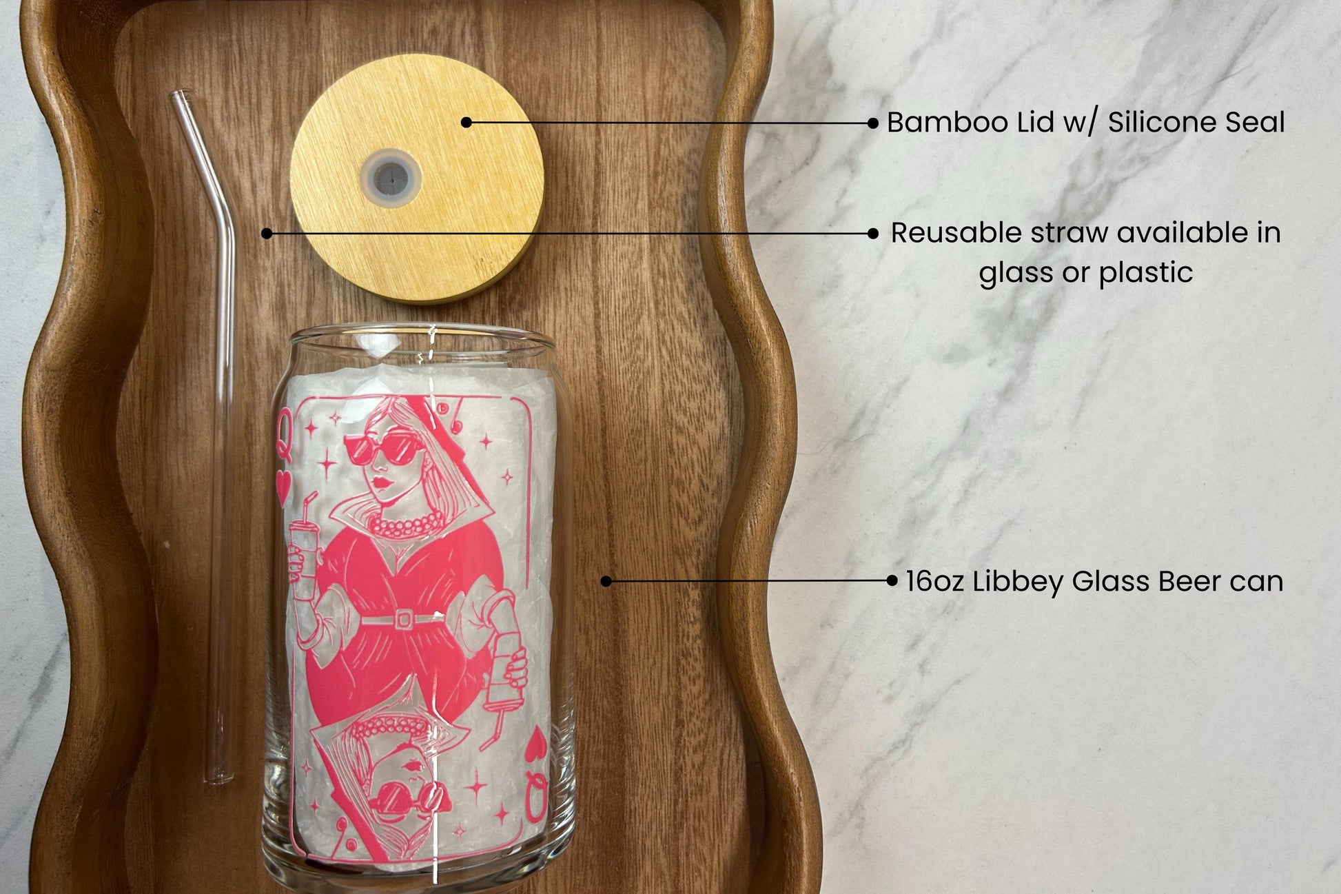 Queen of Hearts: 16oz Glass Can Cup