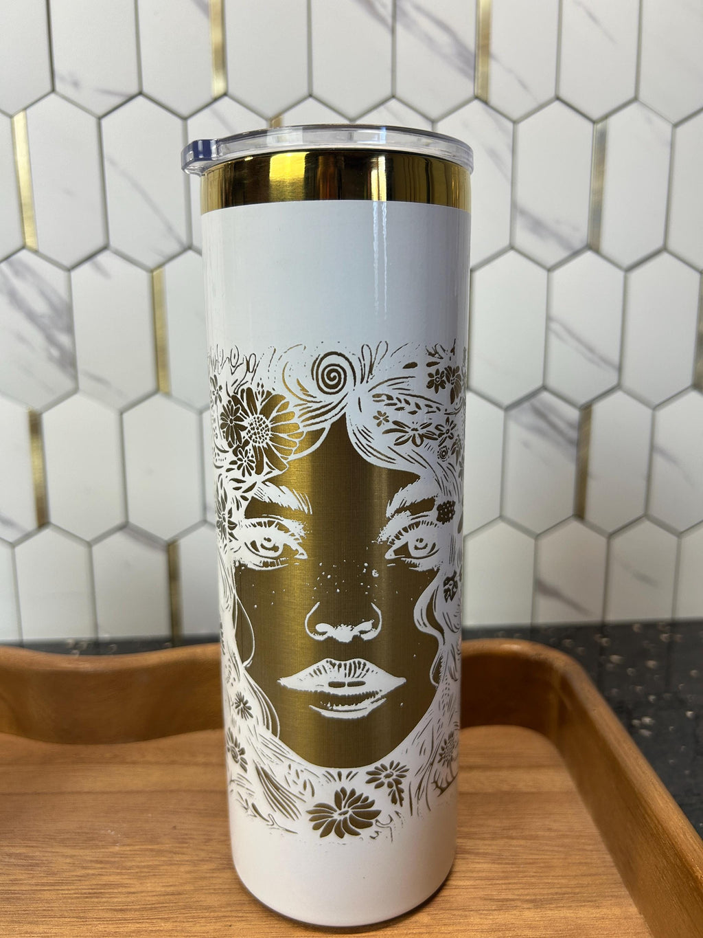 White & Gold Goddess: 20oz Skinny Tumbler