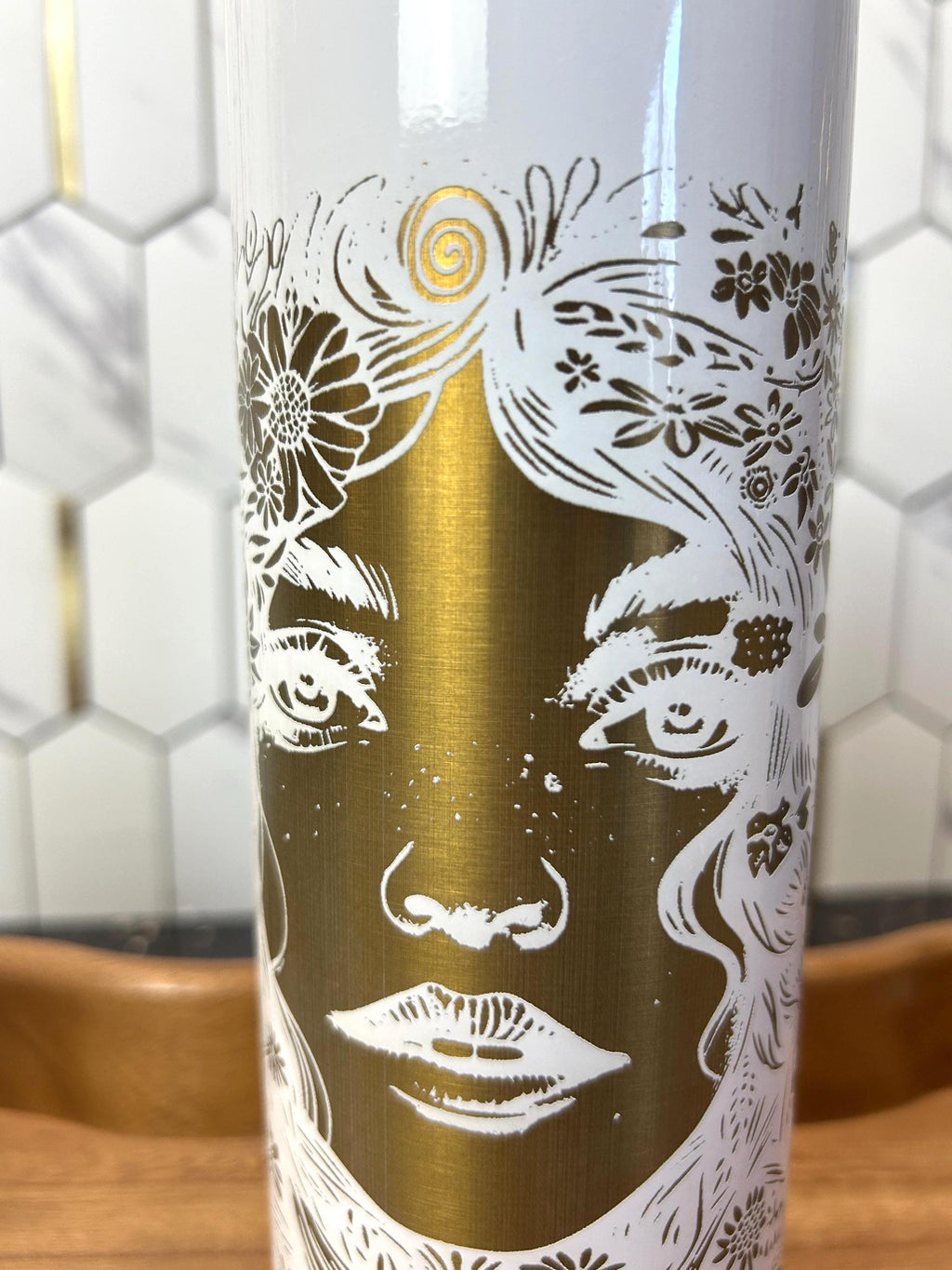 White & Gold Goddess: 20oz Skinny Tumbler