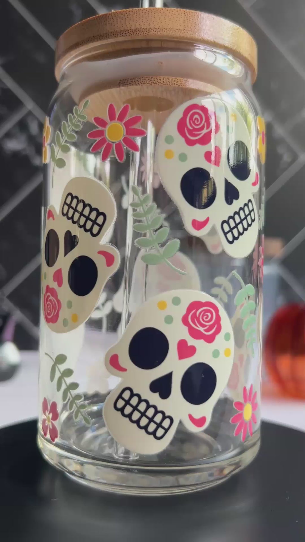 Sugar Skull Glass Can