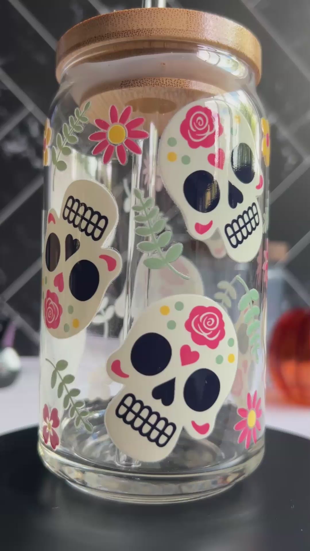 Sugar Skull Glass Can