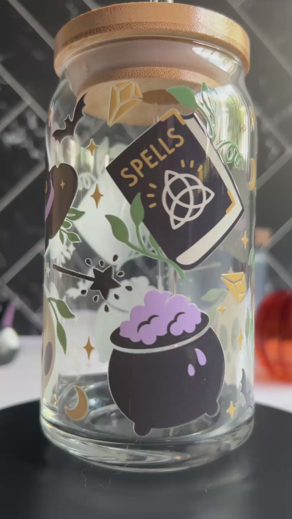 Witch Themed Glass Can